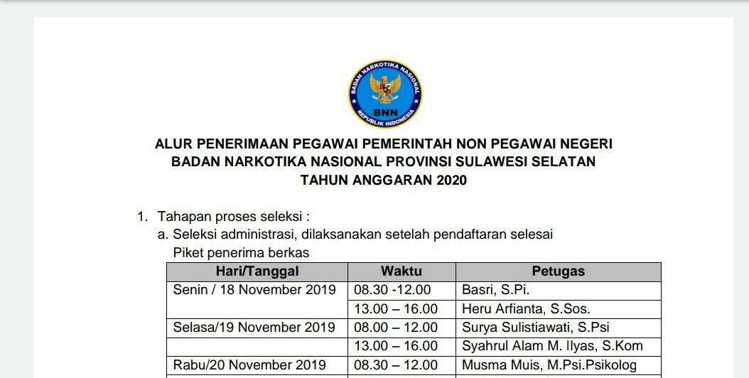 BNNP Sulsel Ciptakan Proses Seleksi PPNPN yang Transparan dan Objektif