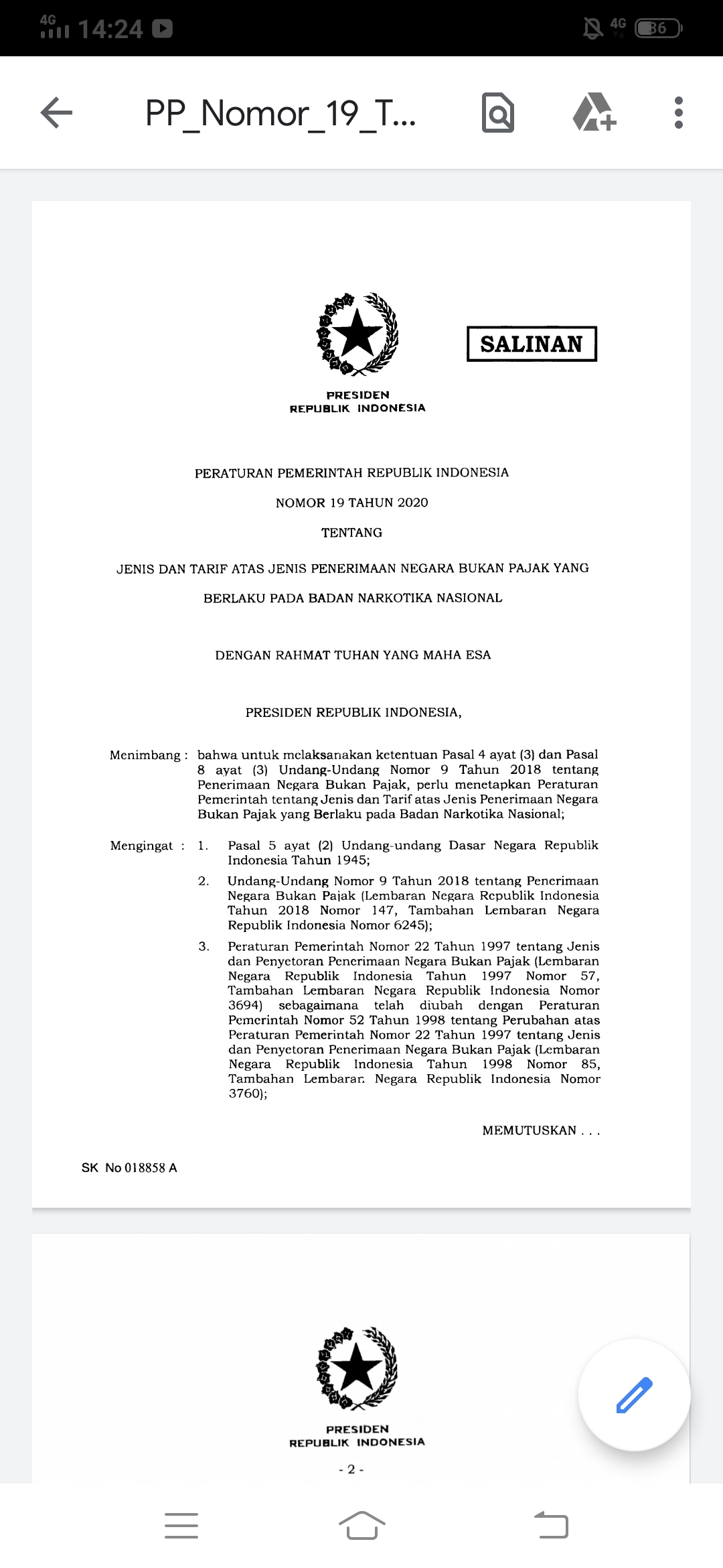 PERATURAN PEMERINTAH TENTANG PNBP TES UJI NARKOBA TELAH DISAHKAN PERATURAN PEMERINTAH TENTANG PNBP TES UJI NARKOBA TELAH DISAHKAN