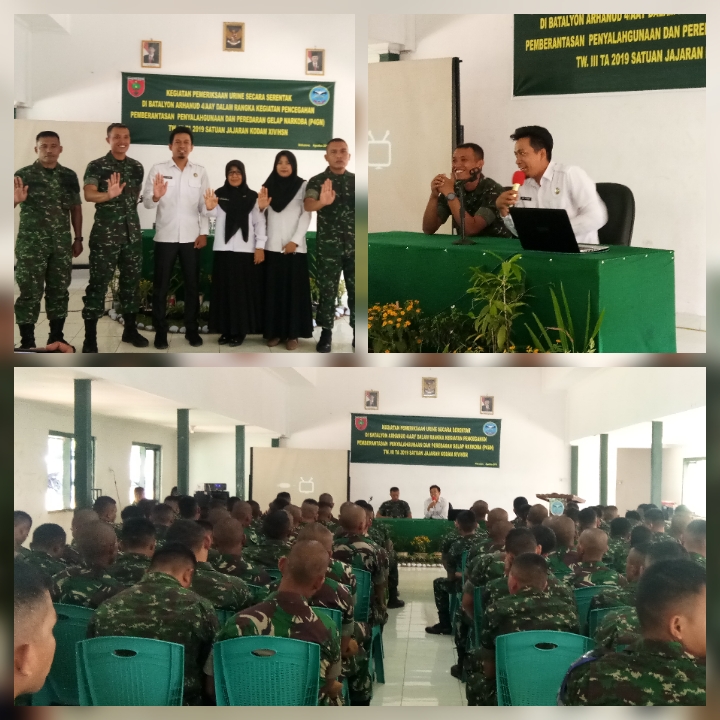 Tes Urine Personil Rindam XIV / Hasanuddin, Batalyon Kavaleri- 10. Mendagiri, Batalyon Raider 700, Batalyon Zipur, Arhanud 4 / AAY pada tanggal 26 Agustus 2019.