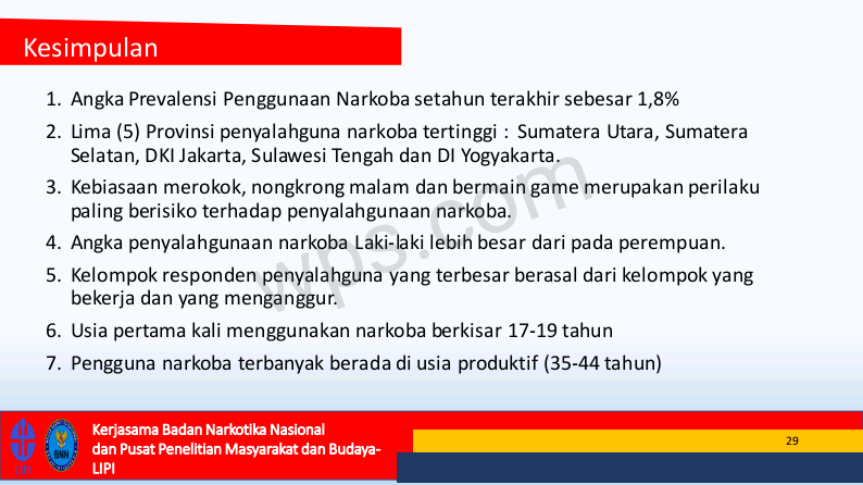 HASIL PENELITIAN PENYALAHGUNA NARKOTIKA TAHUN 2019