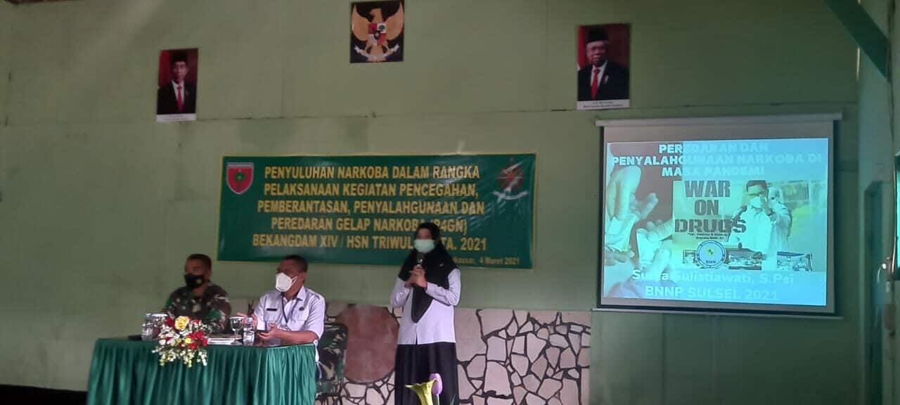 Tim P2M BNNP Sulsel Melaksanakan Penyuluhan Narkoba dirangkaikan dengan Tes Urine di Lingkungan Bekangdam XIV/HSN.