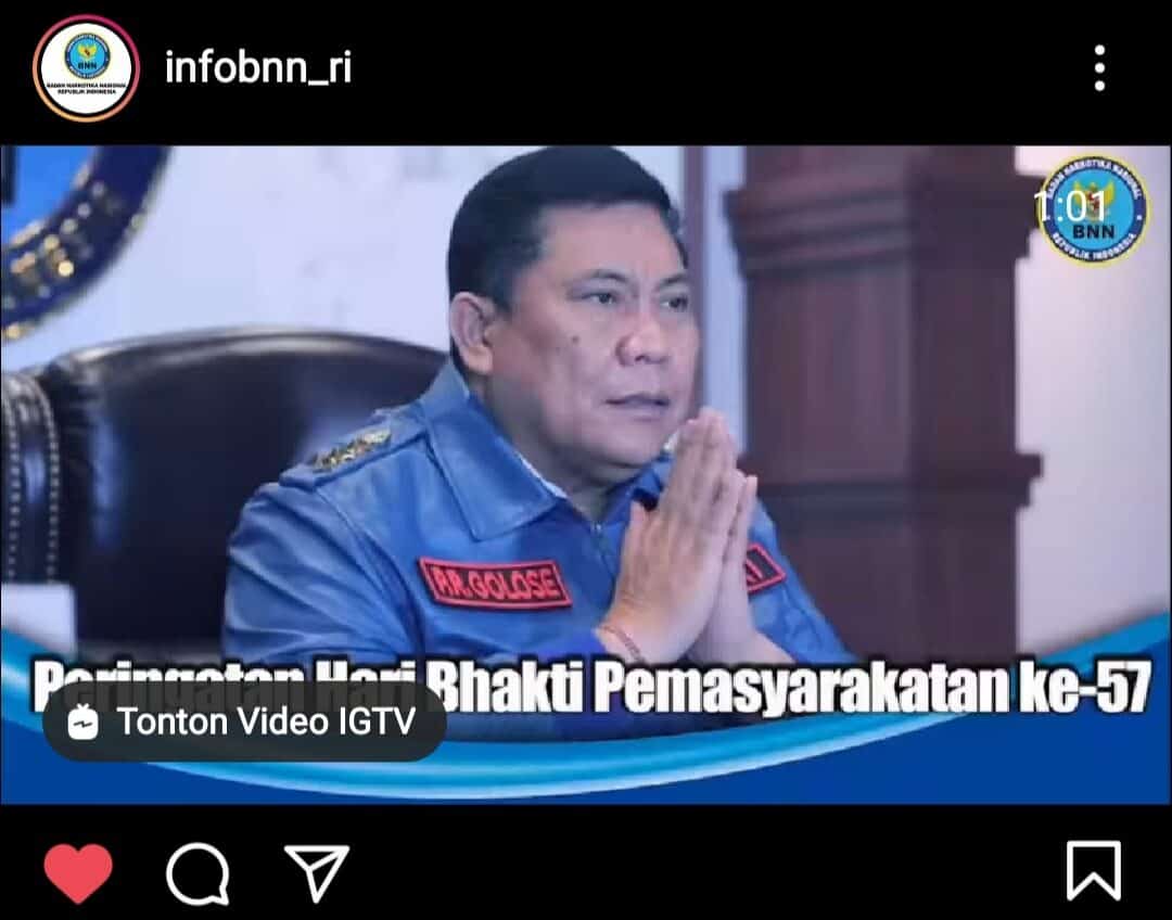 Kepala Badan Narkotika Nasional Republik Indonesia Dr. Petrus Reinhard Golose mengucapkan: “Selamat Hari Bhakti Pemasyarakatan ke-57.”Kepala Badan Narkotika Nasional Republik Indonesia Dr. Petrus Reinhard Golose mengucapkan: “Selamat Hari Bhakti Pemasyarakatan ke-57.”