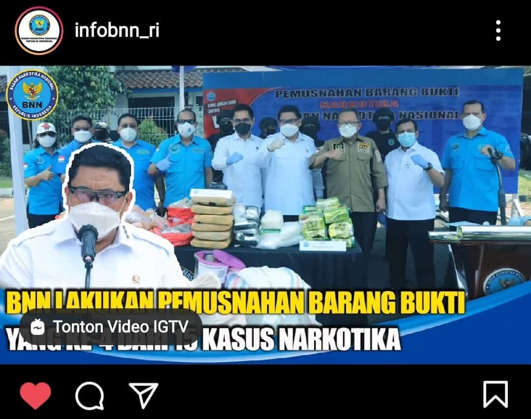 BNN RI MUSNAHKAN 1,15 TON BARANG BUKTI BERBAGAI JENIS NARKOBA