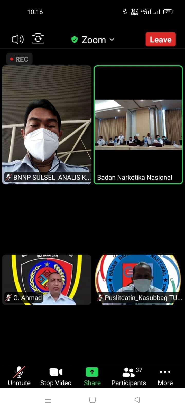 Badan Narkotika Nasional Provinsi Sulawesi Selatan mengikuti Rapat Virtual Evaluasi Layanan Administrasi Kepegawaian
