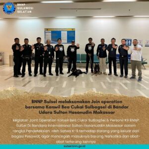 BNNP Sulsel melaksanakan Join operation bersama Kanwil Bea Cukai Sulbagsel di Bandar Udara Sultan Hasanudin Makassar BNNP Sulsel melaksanakan Join operation bersama Kanwil Bea Cukai Sulbagsel di Bandar Udara Sultan Hasanudin Makassar