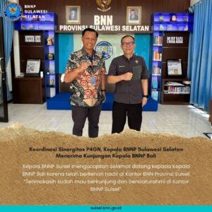 Koordinasi Sinergitas P4GN, Kepala BNNP Sulawesi Selatan Menerima Kunjungan Kepala BNNP Bali. Koordinasi Sinergitas P4GN, Kepala BNNP Sulawesi Selatan Menerima Kunjungan Kepala BNNP Bali.