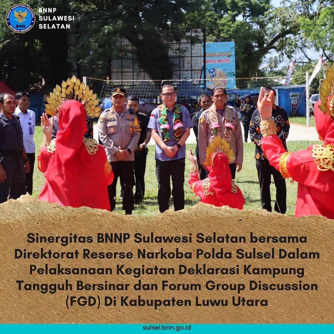 Sinergitas BNNP Sulawesi Selatan bersama Direktorat Reserse Narkoba Polda Sulsel Dalam Pelaksanaan Kegiatan Deklarasi Kampung Tangguh Bersinar dan Forum Group Discussion (FGD) Di Kabupaten Luwu Utara Sinergitas BNNP Sulawesi Selatan bersama Direktorat Reserse Narkoba Polda Sulsel Dalam Pelaksanaan Kegiatan Deklarasi Kampung Tangguh Bersinar dan Forum Group Discussion (FGD) Di Kabupaten Luwu Utara